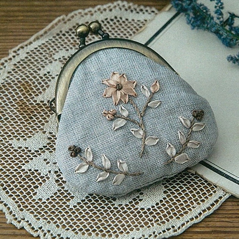 Fabric embroidery Purse Kit Winter Wildflowers Japanese Craft kit Designed by PORITORIE PHC-057-4