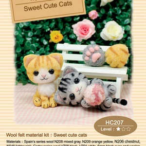 Needle Felting Use Wool Felt to make Sweet Cute Cat : English Material Kit can make 2 (English / For Beginner)