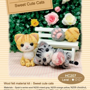 Needle Felting Use Wool Felt to make Sweet Cute Cat : English Material Kit can make 2 (English / For Beginner)