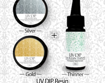 Gold & Silver pack Handcrafter UV/LED Dipping Gel, Very Viscous, Crystal Clear when cured w/ No stickiness or tackiness, Make Wire Flower