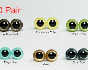 100 pairs - 4.5mm to 9mm Japanese Hand Painted Pearl-tallic Safety Eyes Plastic Eyes with Metal Washer 6 Color