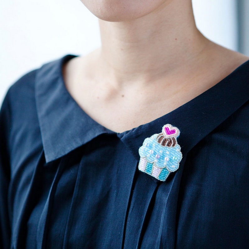 アンのビーズ刺繍キット カップケーキブローチ レモン味 --- 日本 材料