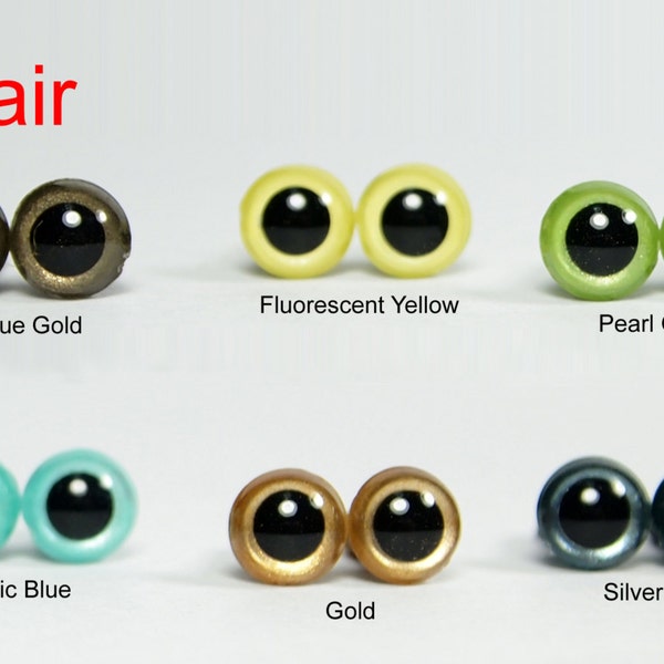 50 pairs - 4.5mm to 9mm Japanese Hand Painted Pearl-tallic Safety Eyes Plastic Eyes with Metal Washer 6 Color