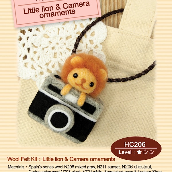 Needle Felting DIY Little lion and Camera ornaments : English Material Kit (English / For Beginner)