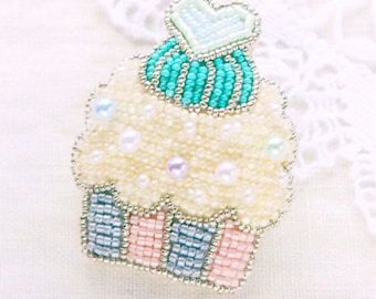 Anne's beaded embroidery Kit Cupcake Brooch Lemon flavor  --- Japan Material Kit LP-651-3