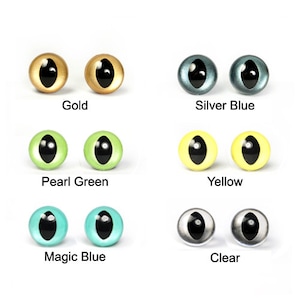 3 pairs - 7.5mm to 12mm Japanese Hand Painted Pearl-tallic Safety Eyes Cat Eyes with Metal Washer 6 Color