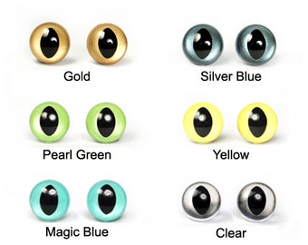 3 pairs - 7.5mm to 12mm Japanese Hand Painted Pearl-tallic Safety Eyes Cat Eyes with Metal Washer 6 Color
