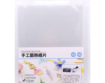 HandCrafter Shrink Plastic 0.3mm Clear A4 , 3 Sheets Per Package Jewelry Shrink Plastic, Mixed Media Shrink Plastic