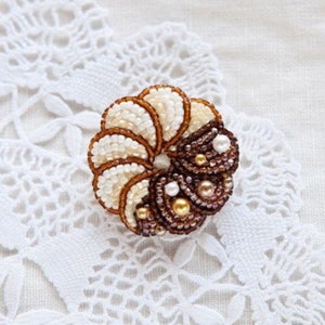 Anne&#39;s beaded embroidery Kit France Donut Brooch chocolate flavor  --- Japan Material Kit LP-650-3