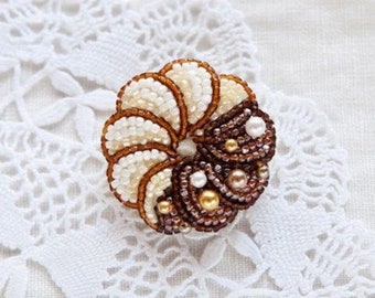 Anne's beaded embroidery Kit France Donut Brooch chocolate flavor  --- Japan Material Kit LP-650-3