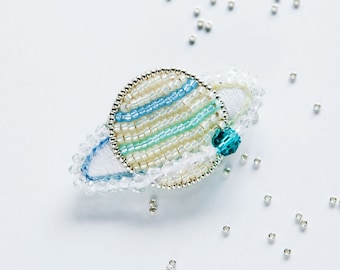 Anne's beaded embroidery Kit Saturn Brooch Mint flavor  --- Japan Material Kit PHC-018-2