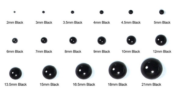 100 Pairs - 2mm to 21mm Japanese Black Animal Safety Eyes Plastic