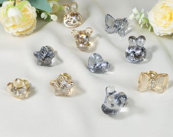 Animal Shaped Crystal Drawer Pulls, Champagne & Smoke Gray Glass Knobs