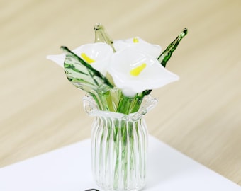 Handmade Glass Calla Lily Bouquet, Delicate Floral Decor