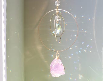 Amethyst Crescent Sun Catcher for Window Hanging, Healing Crystal Suncatcher, Boho Room & Wall Decor, Rainbow Maker, Birthday Gift for Her