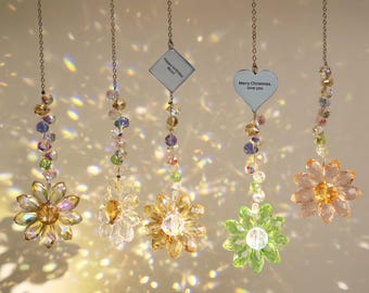 Acchiappasole con fiori di cristallo fatti a mano, creatore di arcobaleni, etichetta personalizzata