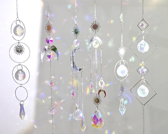 Crystal Suncatcher Set, Boho Celestial Window Decor