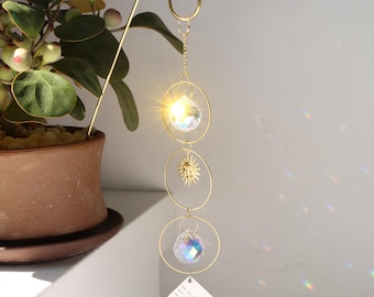 Customizable Crystal Rainbow Sun Catcher – Boho Plant Stake Decor