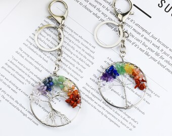 Handmade Chakra Crystal Tree of Life Keychain - Spiritual Gemstone