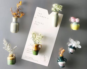 Mini Ceramic Magnetic Vase, Fridge Ornament, Home Decor