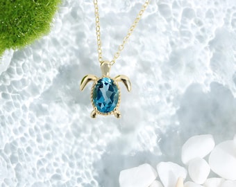 Topaas zeeschildpadhanger | Verguld S925-zilver, strandsieraden