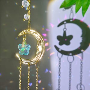 Crystal Suncatcher Ornament, Window Decoration Gift, Butterfly/Moon/Sunflower Shapes, Home Decor Rainbow Maker,  Housewarming Present