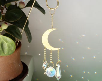 Brass Moon Crystal Suncatcher Plant Stake – Rainbow Maker