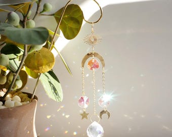 Customizable Boho Star & Moon Sun Catcher – Rainbow Maker Plant Stake