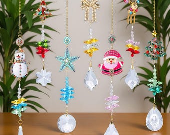 Handmade Christmas Crystal Suncatcher, Holiday Window Decor