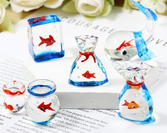 Miniature Lampwork Glass Goldfish Figurine, Desk Decor, Gift for Fish Lovers, Ideal Birthday Present, Micro Landscape Ornament
