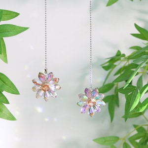 Crystal Flower Ceiling Fan Pulls, Set of 2 Petal Charms, Lamp Pull Chain, Light Pull, Stainless Steel Chain, Boho Home Decor (Four Colors)