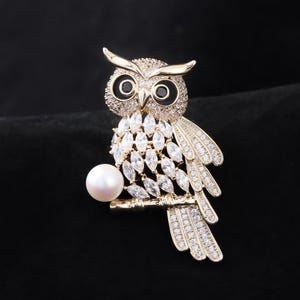 Broche de búho vintage, alfiler de animal con circonita de cobre