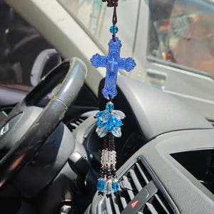Crystal Cross Car Charm: Faith-Based Rearview Mirror Decor