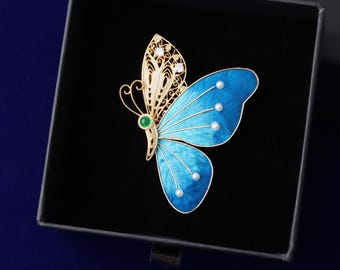 Handmade Blue Butterfly Brooch: Delicate Accents, Elegant Nature Jewelry, Ideal Gift for Her