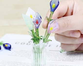 Hand-Blown Glass Calla Lily Bouquet, Unique Home Decor, Birthday Gift, Mother’s Day Gift, Gift for Mom, Gift for Her, Desk Ornament Keepsake
