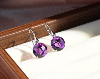 Sterling Silver Amethyst Dangle Earrings, February Birthstone Jewelry