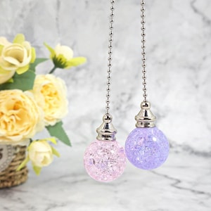 Set of 2 - Glass Crystal Ceiling Fan Pulls, 9 - colored Crystal Ball - shaped Ceiling Lighting Fan Pull Chains, Classic Home Decor Style
