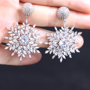 Sparkling Snowflake Zircon Earrings, Christmas Holiday Jewelry image 1