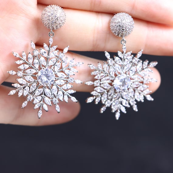 Sparkling Snowflake Zircon Earrings, Christmas Holiday Jewelry