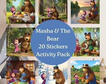 Masha and the Bear Stickers | Kids Room Decor, Party Favors (Digital Download)