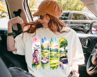 Watercolor Golf Shirt PNG, Brush Stroke Golf Design (Digital Download)