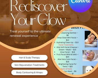 Girls Salon Menu, Hair, Nails, Spa, Makeup Price List (Printable Template)