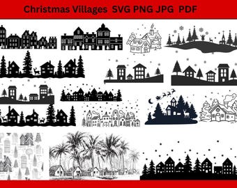 Christmas Villages SVG Bundle, Houses Cut Files (Digital Download)