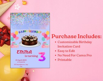 Customizable Birthday Invitation Card Template - Printable Party Invite & Digital Download