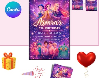 kpop Birthday Invitation| Kpop Anime Invite | canva editable| Digital download