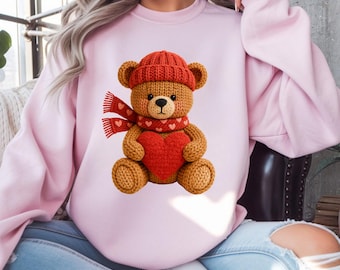 Crochet Teddy Bear PNG, Knitted Plush Artwork (Digital Download)