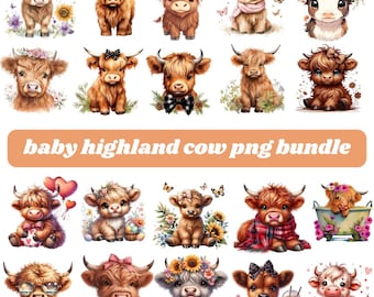 Baby Highland Cow Clipart | PNG Bundle, Farmhouse Decor (Digital Download)