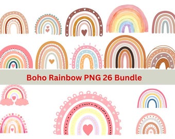 Boho Rainbow PNG Bundle – Neutral Rainbow Clipart for Sublimation Digital Downlode