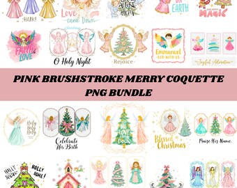 Pink Christmas Angels PNG Bundle, Coquette Brushstroke Graphics (Digital Download)