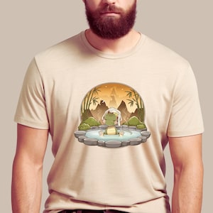 Kawaii Dino Hot Spring Shirt | Cute Relaxing Dragon Tee | Japanese Onsen Spa Graphic | Whimsical Self Care Dinosaur T-Shirt